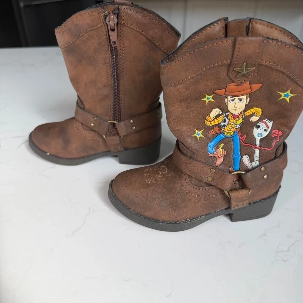 Disney Pixar Toy Story Woody Forky Cowboy Boots Kids Size 7 Brown Western Zip